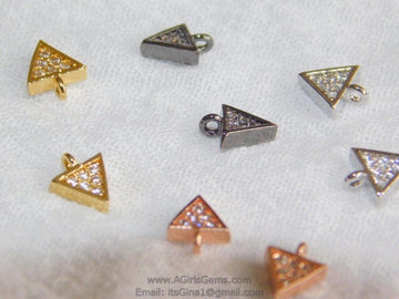Small Triangle Charm, 3 Pcs CZ Pave Tiny Triangle Charms #60, Rose